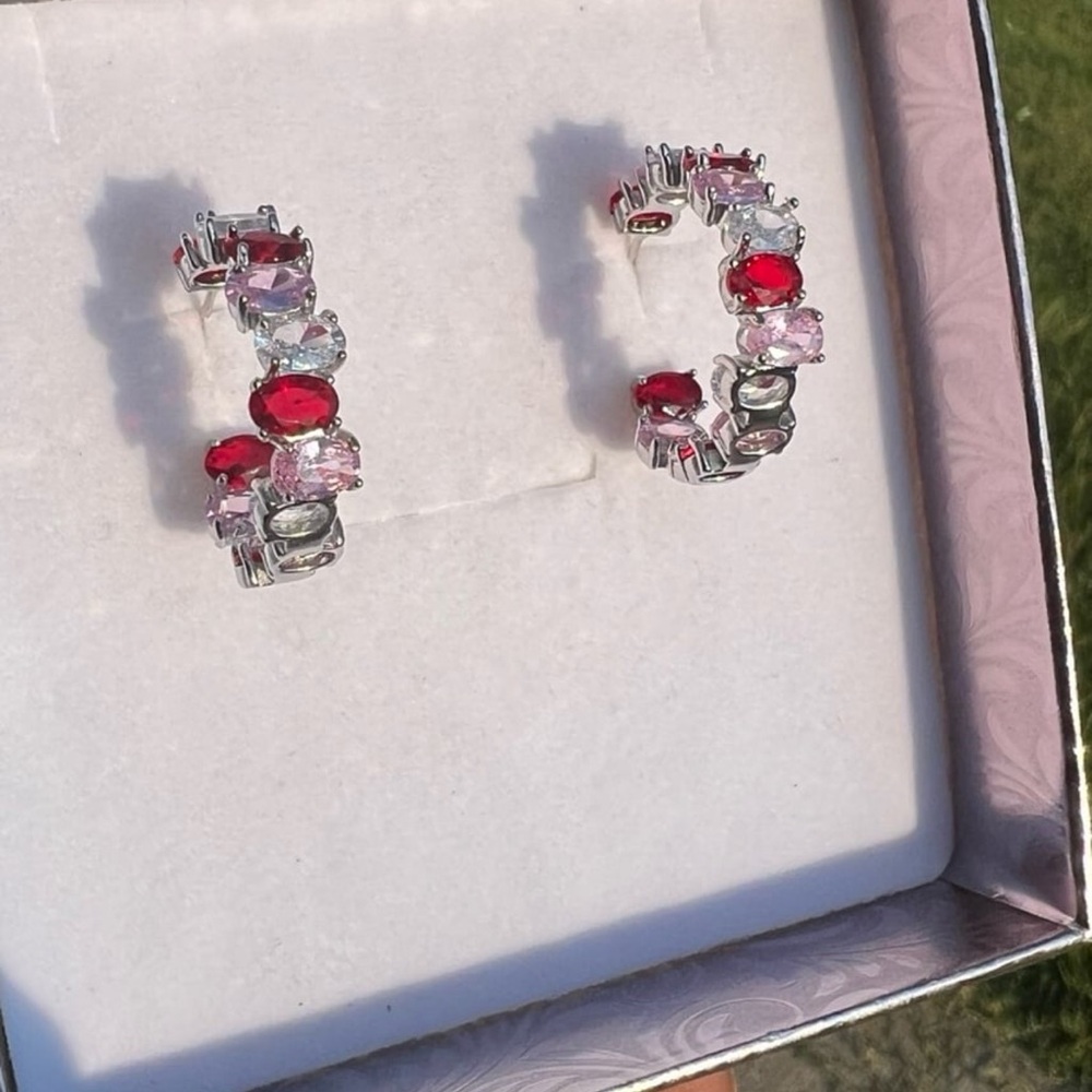 Gorgeous Silver Plated Ruby Clear Crystal Earring… - image 6